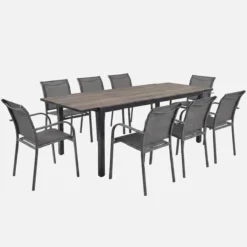 sweeek Set tavolo da giardino allungabile in alluminio effetto legno con 8 sedie