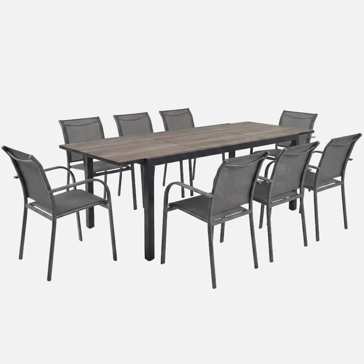 sweeek Set tavolo da giardino allungabile in alluminio effetto legno con 8 sedie