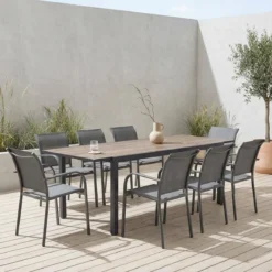 sweeek Set tavolo da giardino allungabile in alluminio effetto legno con 8 sedie