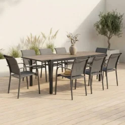 sweeek Set tavolo da giardino allungabile in alluminio effetto legno con 8 sedie