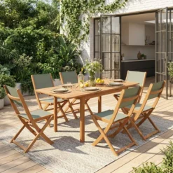 sweeek Set tavolo da giardino allungabile in legno di eucalipto con 6 sedie