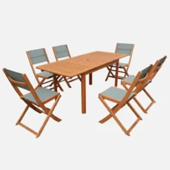 sweeek Set tavolo da giardino allungabile in legno di eucalipto con 6 sedie