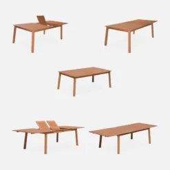 Set tavolo da giardino allungabile in legno con 10 sedie