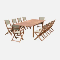 Set tavolo da giardino allungabile in legno con 10 sedie