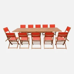 Set tavolo da giardino allungabile in legno di eucalipto con 12 sedie