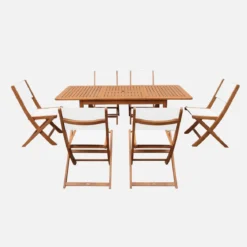 Set tavolo da giardino allungabile in legno di eucalipto con 6 sedie