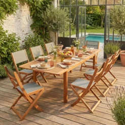 sweeek Set tavolo da giardino allungabile in legno di eucalipto con 8 sedie