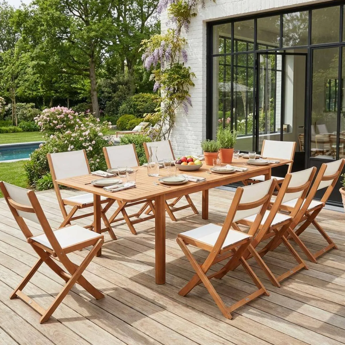 sweeek Set tavolo da giardino allungabile in legno di eucalipto con 8 sedie