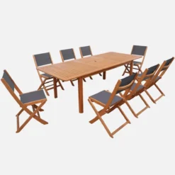 sweeek Set tavolo da giardino allungabile in legno di eucalipto con 8 sedie