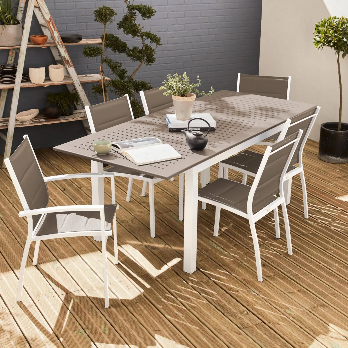 sweeek Set tavolo da giardino allungabile in alluminio con 6 sedie