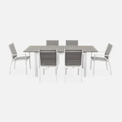 sweeek Set tavolo da giardino allungabile in alluminio con 6 sedie
