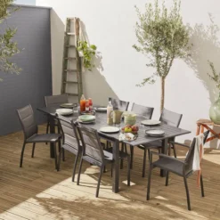 sweeek Set tavolo da giardino allungabile in alluminio con 8 sedie