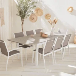 sweeek Set tavolo da giardino allungabile in alluminio con 8 sedie