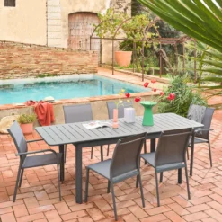 Set tavolo da giardino allungabile in alluminio con 6 sedie