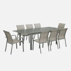 Set tavolo da giardino allungabile in alluminio con 8 sedie