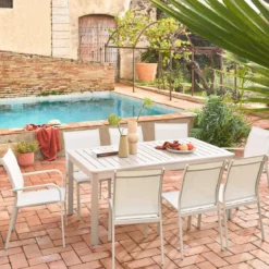 Set tavolo da giardino allungabile in alluminio con 8 sedie