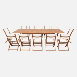 Set tavolo da giardino allungabile in legno di eucalipto con 12 sedie