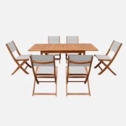 Set tavolo da giardino allungabile in legno di eucalipto con 6 sedie