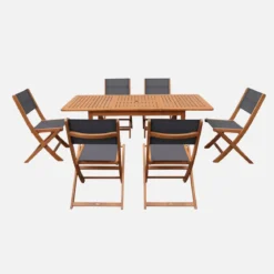 Set tavolo da giardino allungabile in legno di eucalipto con 6 sedie