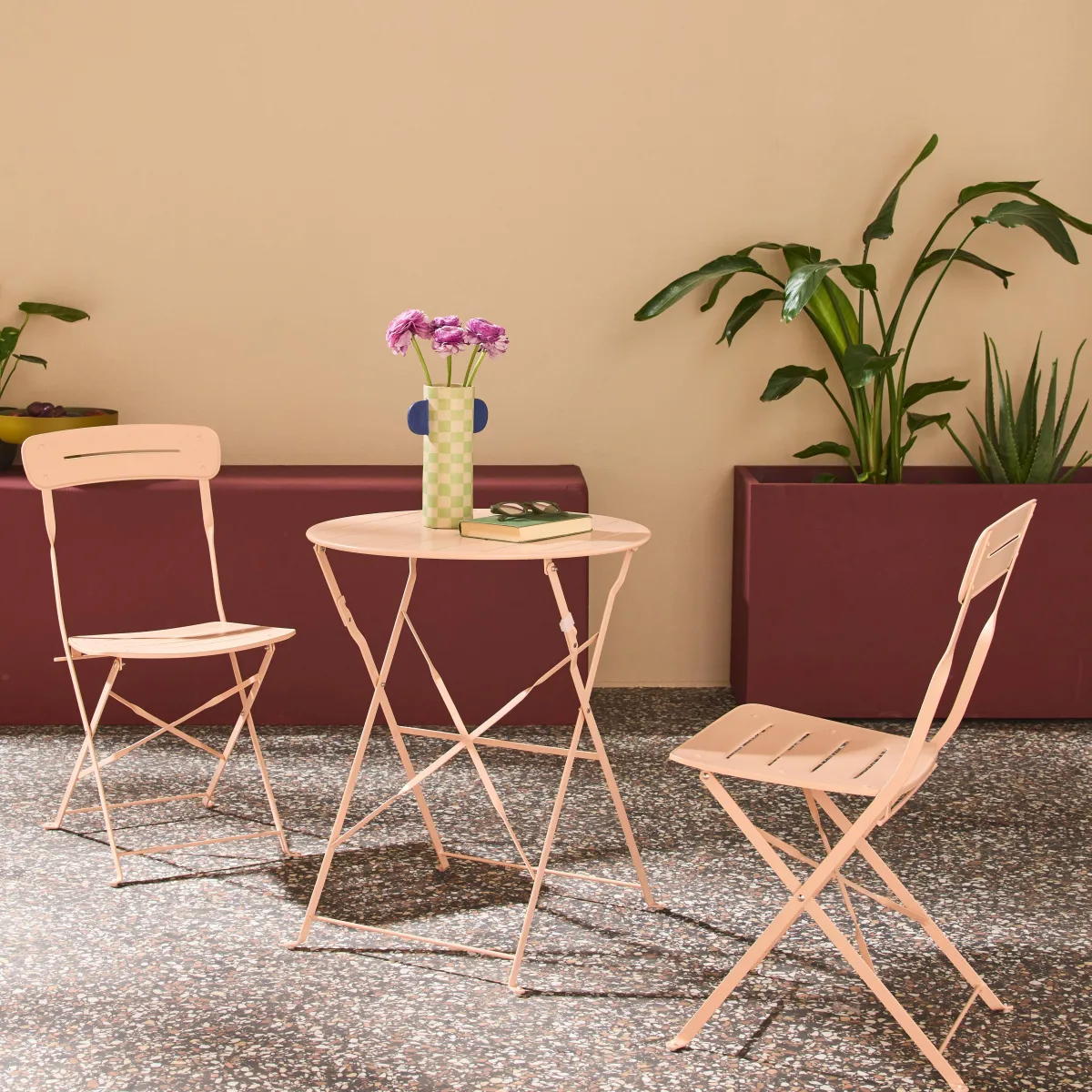 sweeek Set tavolo da giardino bistrot pieghevole rotondo in acciaio, 2 sedie