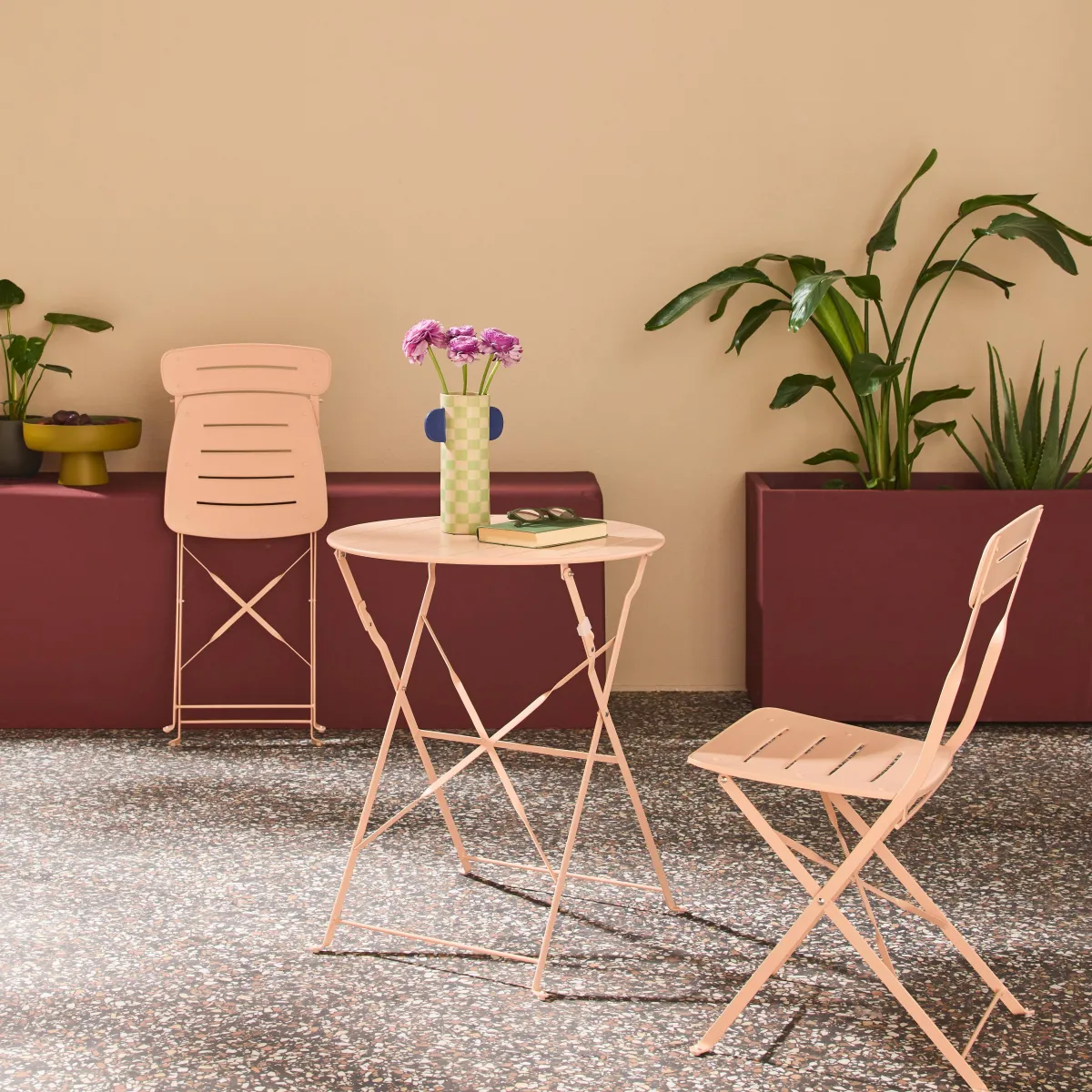 sweeek Set tavolo da giardino bistrot pieghevole rotondo in acciaio, 2 sedie