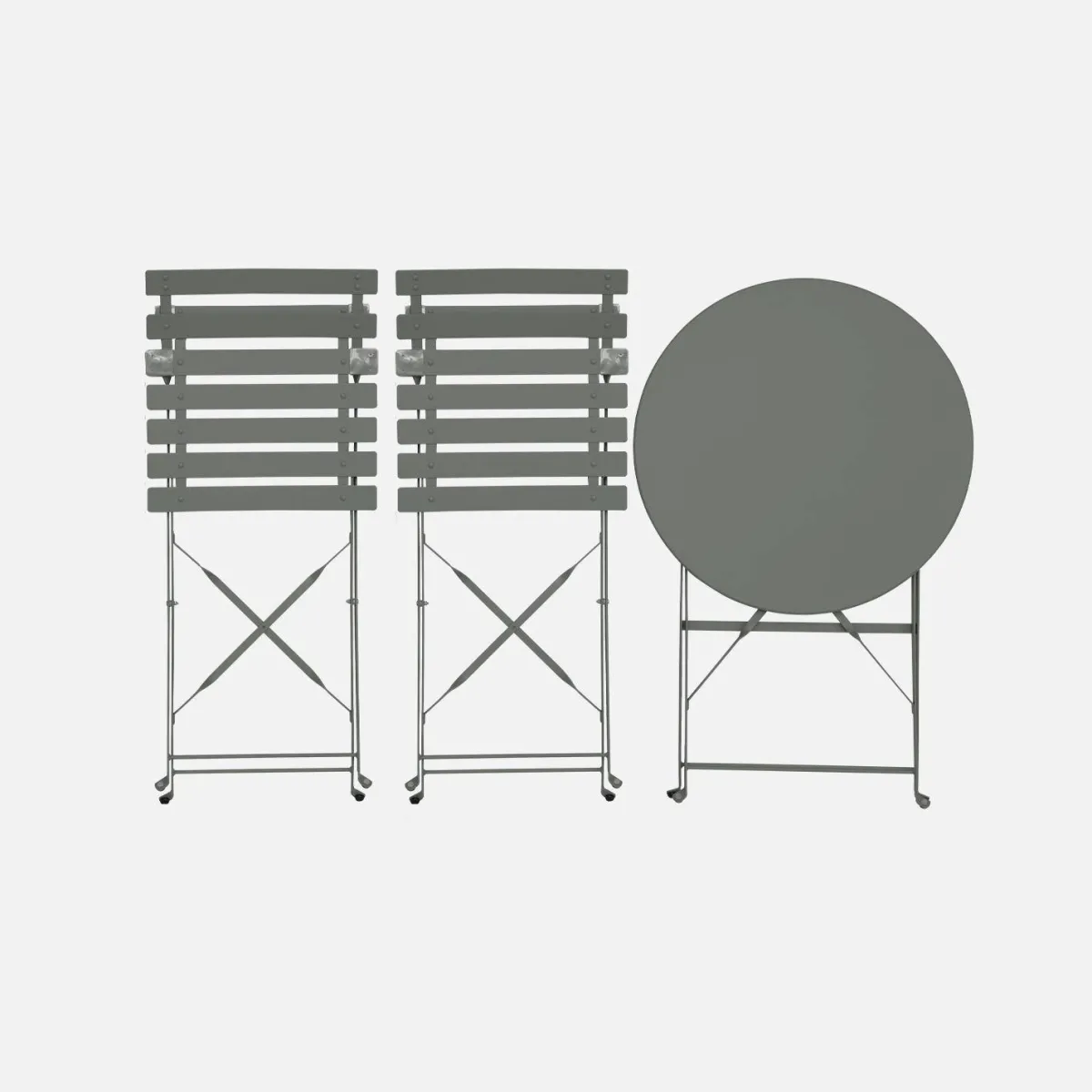 sweeek Set tavolo da giardino bistrot pieghevole in acciaio con 2 sedie, Ø60cm