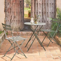 sweeek Set tavolo da giardino bistrot pieghevole in acciaio con 2 sedie, Ø60cm