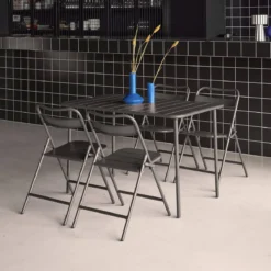 sweeek Set tavolo da giardino bistrot pieghevole in acciaio con 4 sedie, 120cm