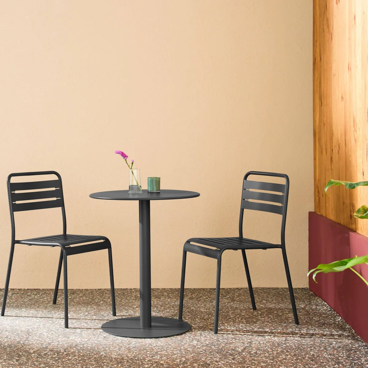sweeek Set tavolo da giardino bistrot rotondo in acciaio con 2 sedie