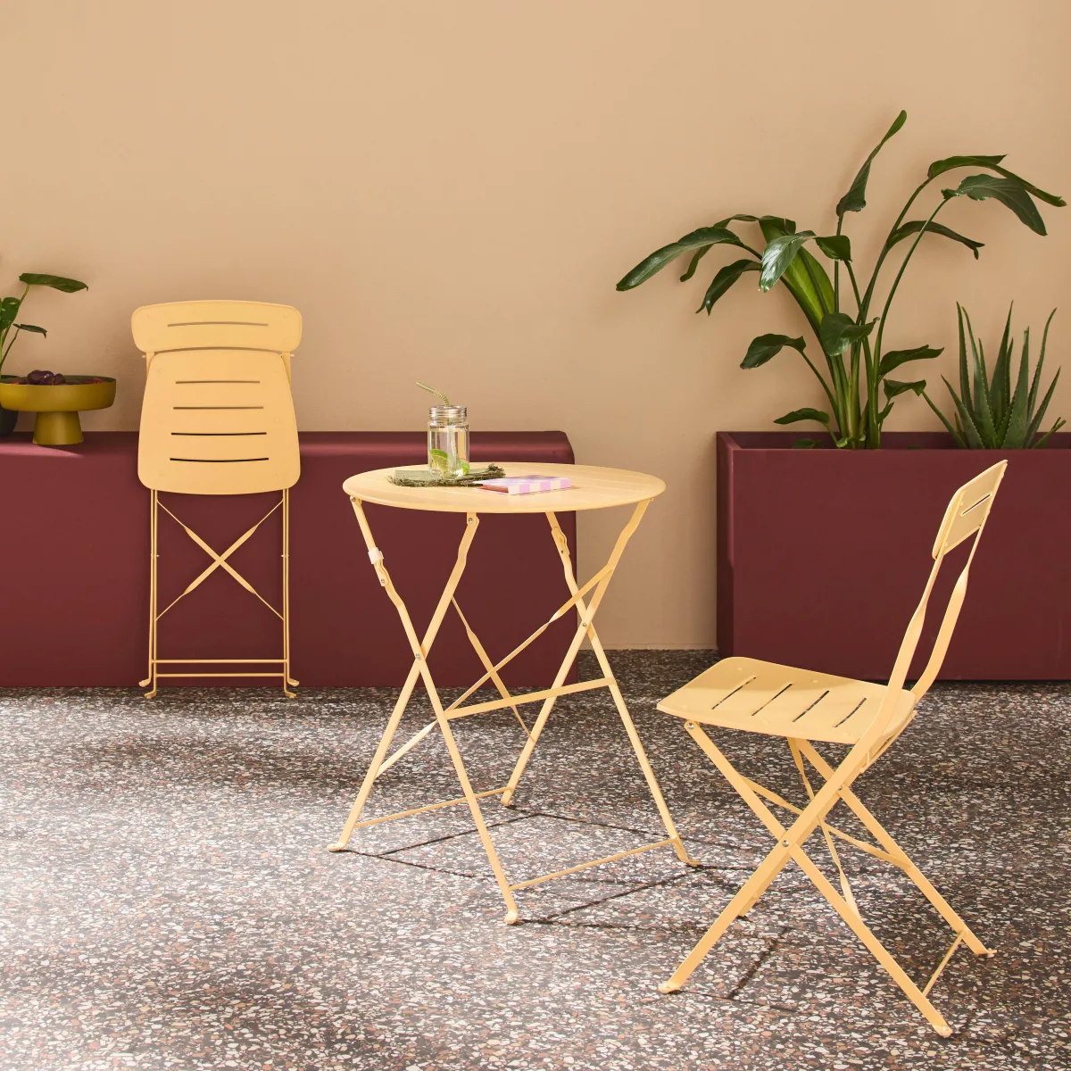 sweeek Set tavolo da giardino bistrot pieghevole rotondo in acciaio con 2 sedie