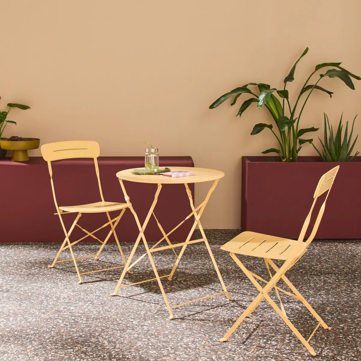sweeek Set tavolo da giardino bistrot pieghevole rotondo in acciaio con 2 sedie