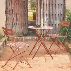 sweeek Set tavolo da giardino bistrot pieghevole in acciaio con 2 sedie, Ø60cm