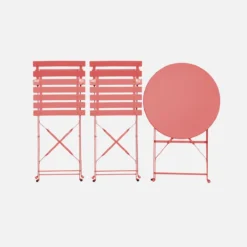 sweeek Set tavolo da giardino bistrot pieghevole in acciaio con 2 sedie, Ø60cm