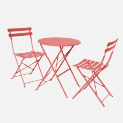 sweeek Set tavolo da giardino bistrot pieghevole in acciaio con 2 sedie, Ø60cm