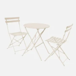 sweeek Set tavolo da giardino bistrot pieghevole in acciaio con 2 sedie, Ø60cm