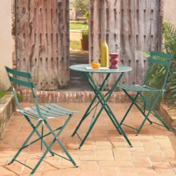 sweeek Set tavolo da giardino bistrot pieghevole in acciaio con 2 sedie, Ø60cm
