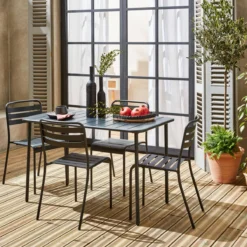 sweeek Set tavolo da giardino bistrot in metallo con 4 sedie, 120cm