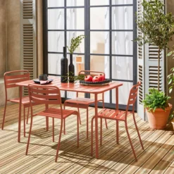 sweeek Set tavolo da giardino bistrot in metallo con 4 sedie, 120cm
