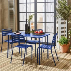 sweeek Set tavolo da giardino bistrot in metallo con 4 sedie, 120cm
