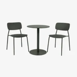 Set tavolo da giardino bistrot rotondo in acciaio con 2 sedie