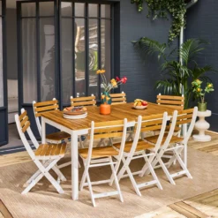 sweeek Set tavolo da giardino con angoli arrotondati in legno di acacia con 8 sedie
