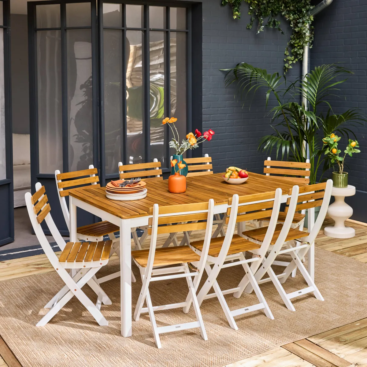sweeek Set tavolo da giardino con angoli arrotondati in legno di acacia con 8 sedie