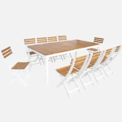sweeek Set tavolo da giardino con angoli arrotondati in legno di acacia con 10 sedie