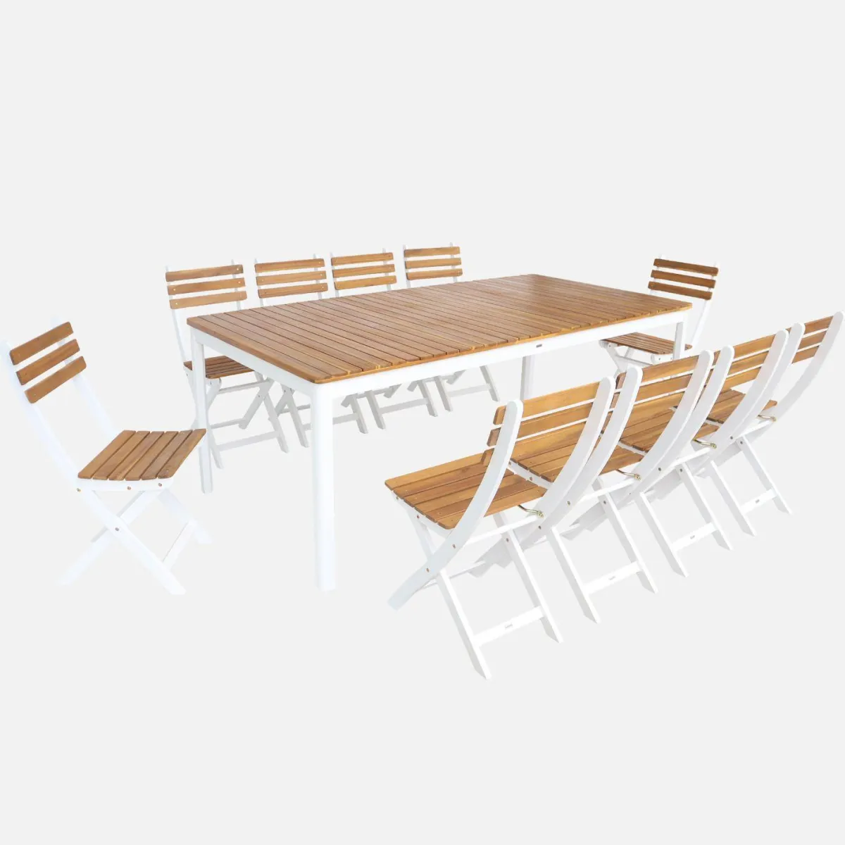 sweeek Set tavolo da giardino con angoli arrotondati in legno di acacia con 10 sedie