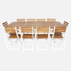sweeek Set tavolo da giardino con angoli arrotondati in legno di acacia con 10 sedie
