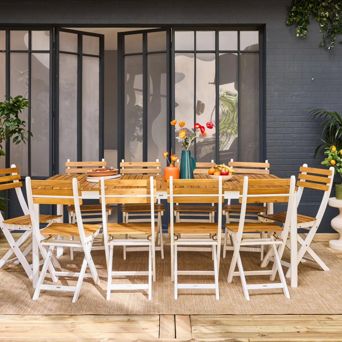 sweeek Set tavolo da giardino con angoli arrotondati in legno di acacia con 10 sedie
