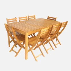Set tavolo da giardino con angoli arrotondati in legno di acacia con 8 sedie