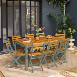 sweeek Set tavolo da giardino con angoli arrotondati in legno di acacia con 8 sedie
