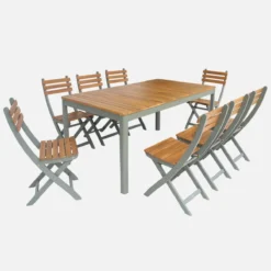 sweeek Set tavolo da giardino con angoli arrotondati in legno di acacia con 8 sedie