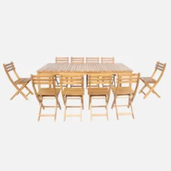 Set tavolo da giardino con angoli arrotondati in legno di acacia con 10 sedie